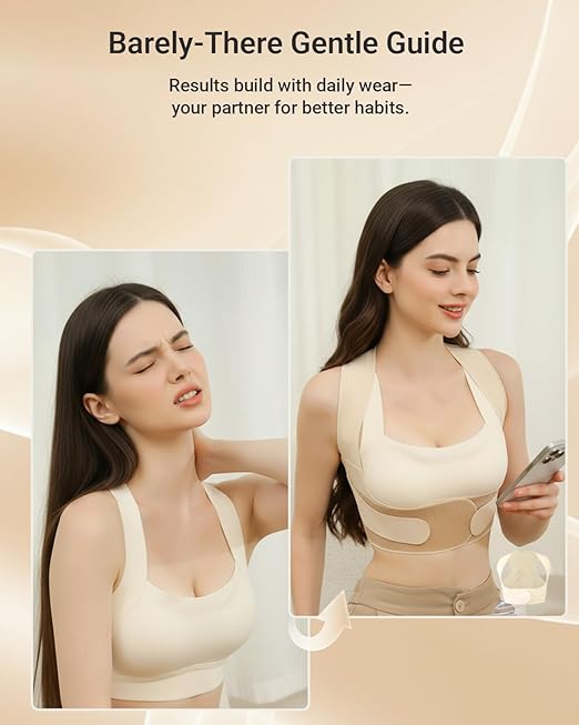 Hypoke® Premium Fabric Upper Back Brace Posture Corrector for Women, Kinetic Support Back Straightener Posture Brace for Women，Barely There Design For Office Professionals(Medium)