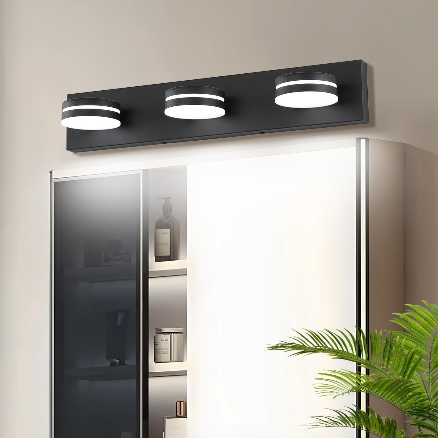 Bicrink 3-Light Bathroom Vanity Light Over Mirror, (24inch Dimmable) Matte Black LED Vanity Lighting Fixtures, Modern Bathroom Wall Light Fixtures with 360°Rotating Lamp Head (Cool White 5500K)