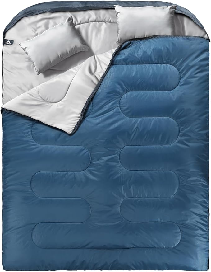 MEREZA Double Sleeping Bag for Adults Mens with Pillow, XL Queen Size Two Person Sleeping Bag for All Season Camping Hikin...