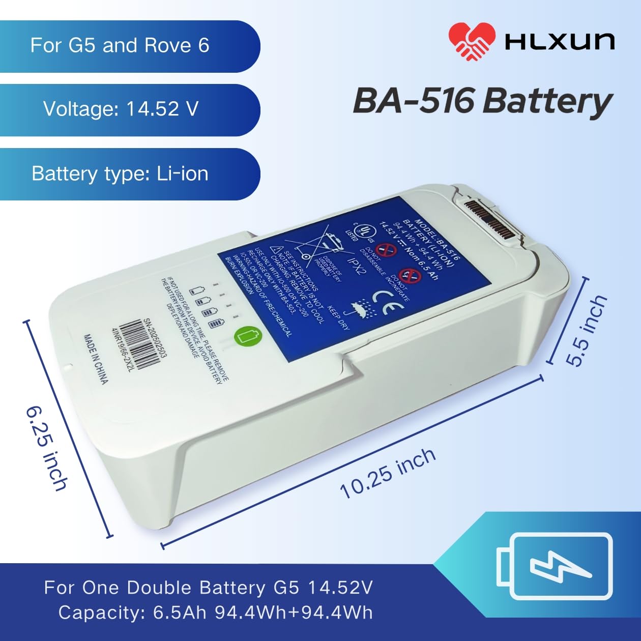 Hlxun One G5 16-Cell BA-516 Extended Battery Model ba516 Double Battery for G5/Rove 6