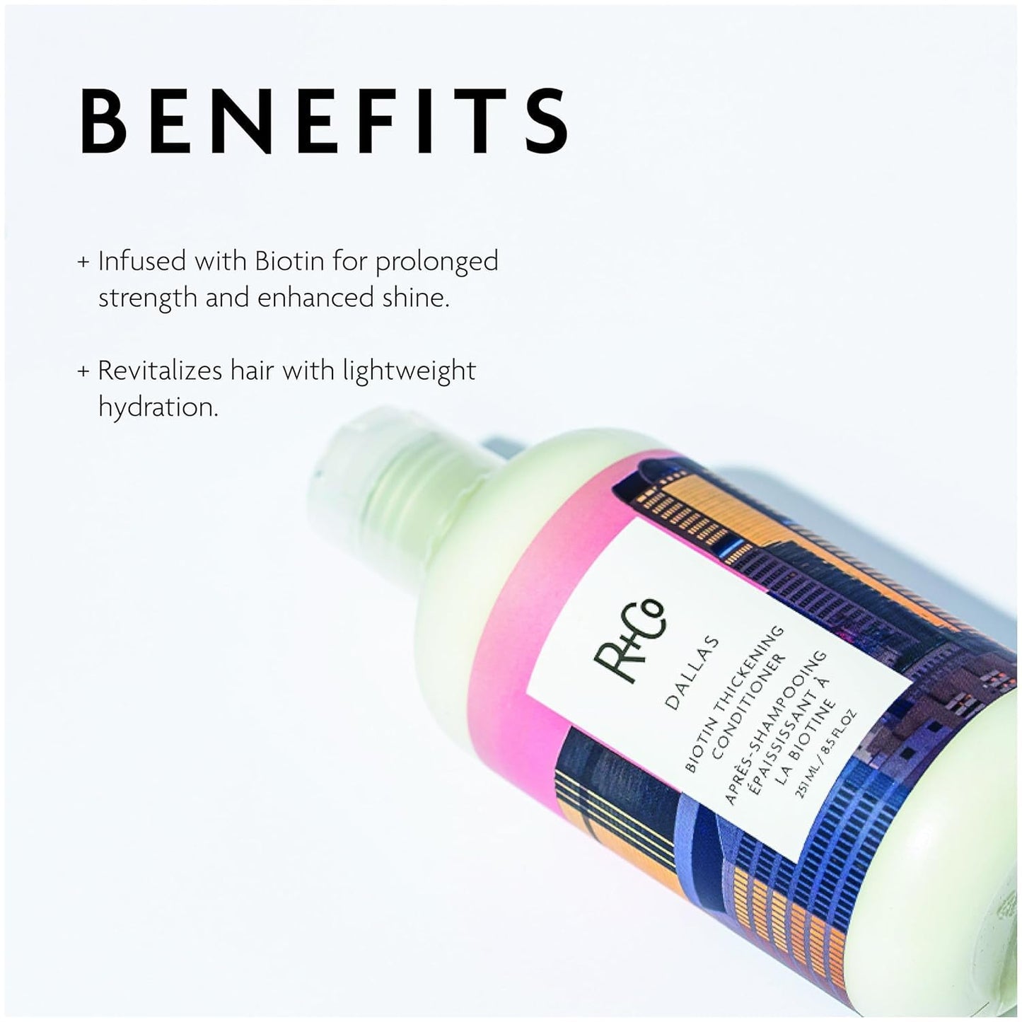 R+Co Dallas Biotin Thickening Conditioner | Weightless Hydration, Strengthens + Enhances Shine | Vegan + Cruelty-Free | 2 Oz