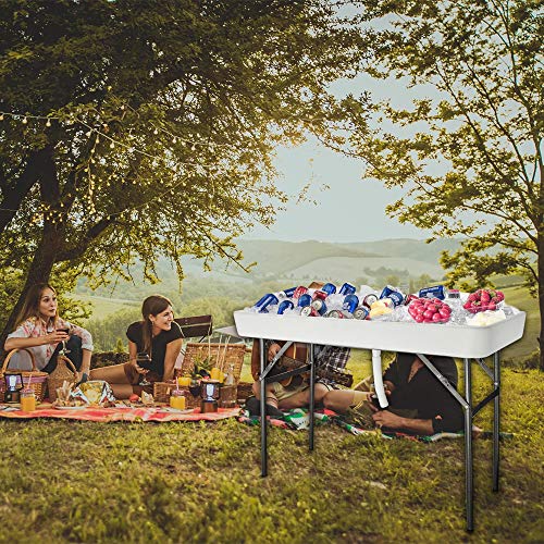 VINGLI 46" Extra Large Party Ice Cooler Folding Table, Portable Tailgate Camp Fishing Cleaning, Plastic with Matching Skir...