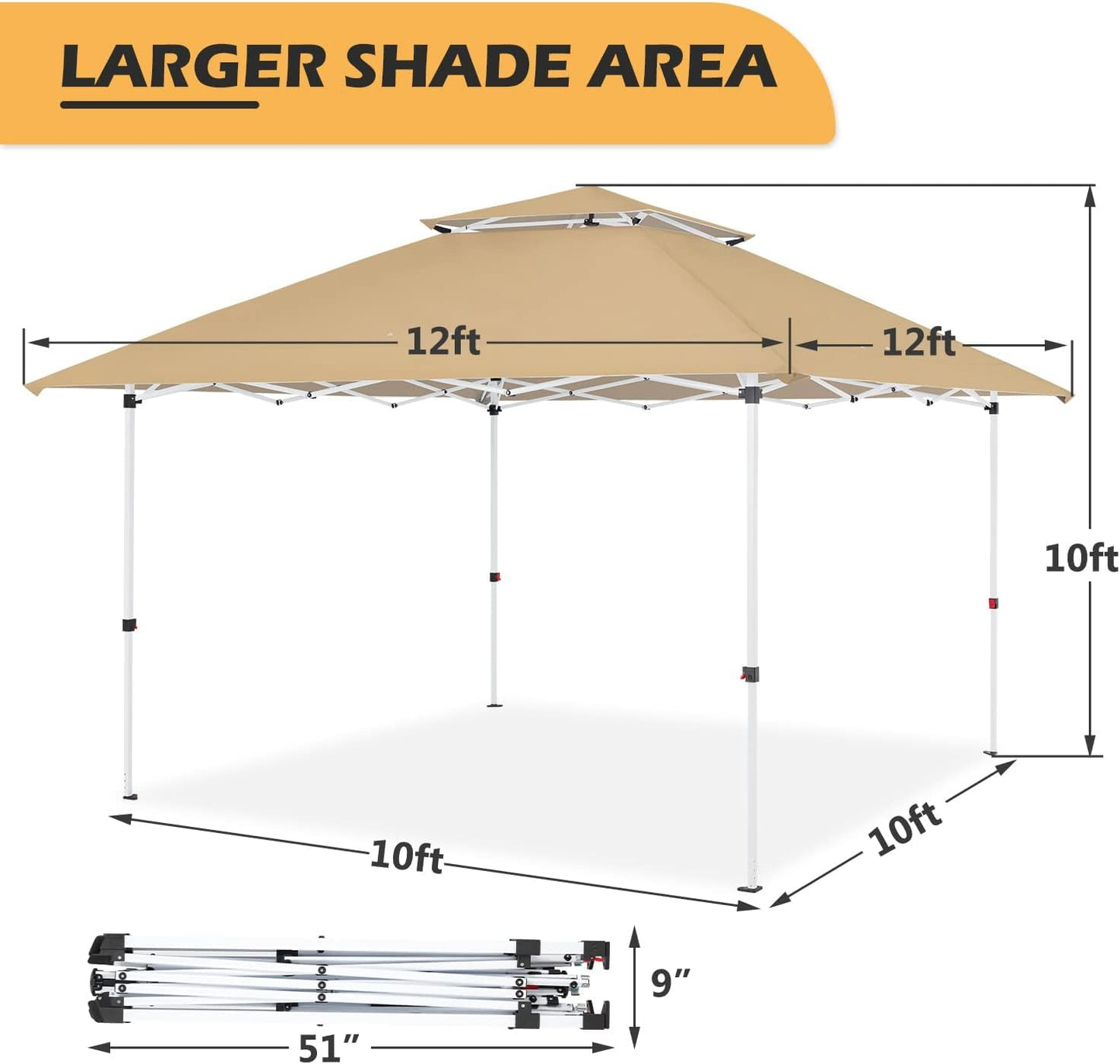 ECOTOUGE Pop Up Gazebo with Sidewalls Instant Shelter Canopy Tent with Carrying Roller Bag, Waterproof and UV Resistant for Garden, Grill and Backyard (Khaki Without Netting)