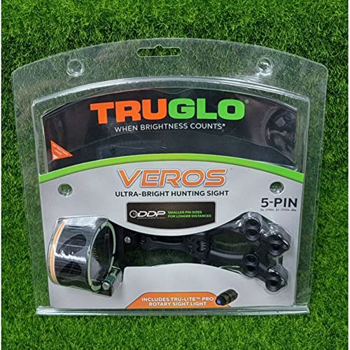 TRUGLO VEROS 5-Pin Durable Ultra-Bright Lightweight Micro-Adjustable Archery Hunting Bow Sight with Decreasing Diameter Pins Design & Large Circular Field of View - for Right & Left-Handed Shooters
