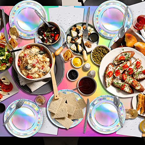 Iridescent Party Supplies Decorations, Holographic Paper Plates and Napkins Set, Disposable Iridescent Paper Plates Cups K...