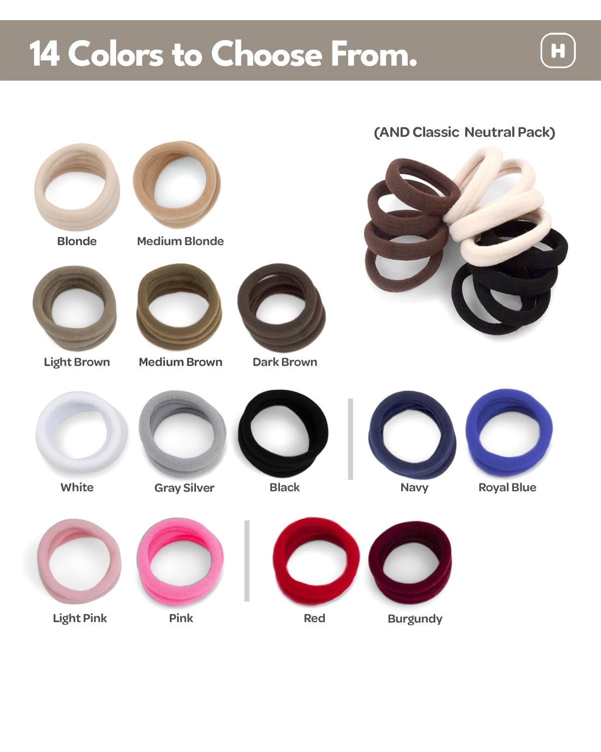 Cyndibands Seamless Hair Ties - Light Brown - Gentle Hair Ties No Damage, Standard Size 1.5 Inch, Soft and Stretchy Nylon Fabric