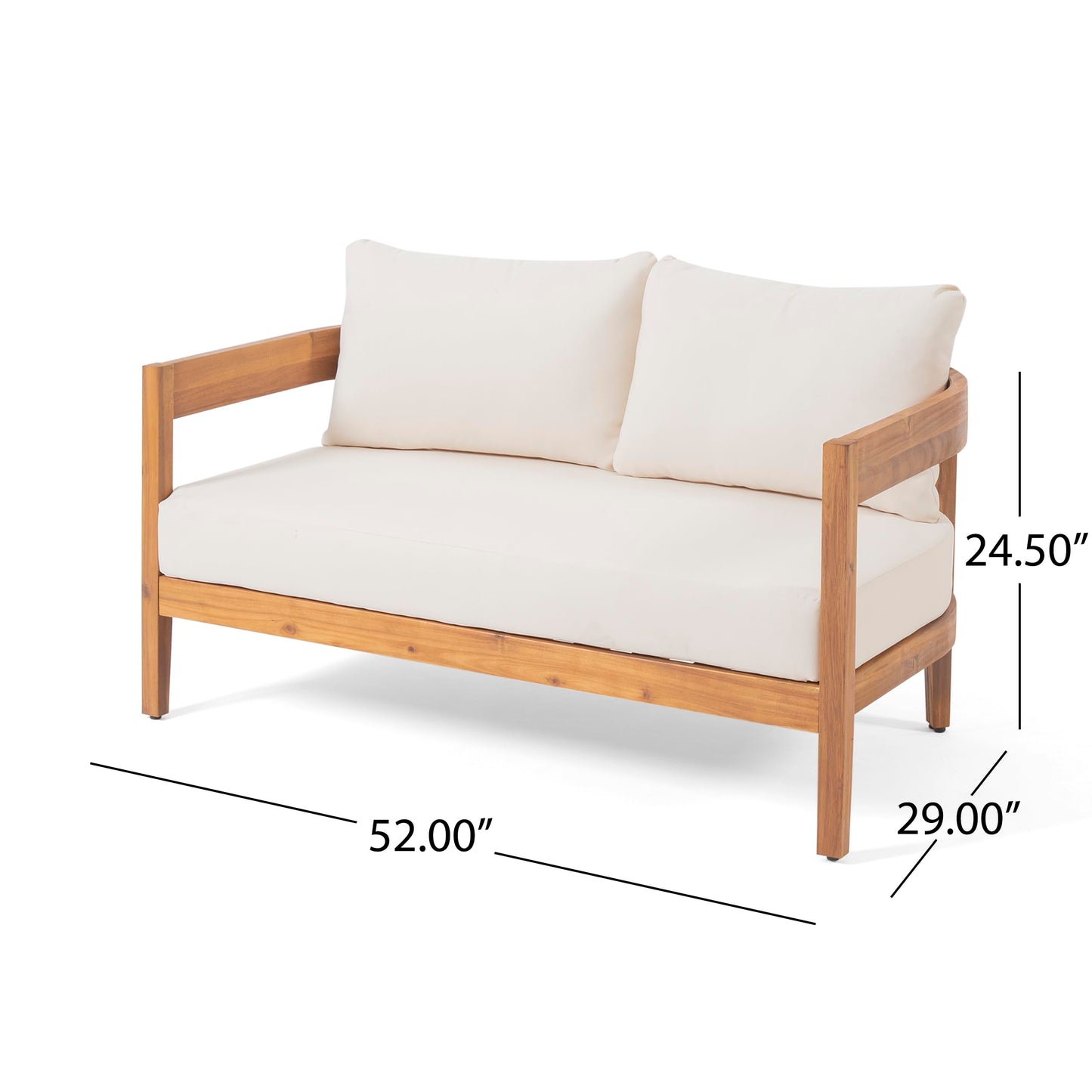 Merax 5pcs Outdoor Acacia Wood Conversation Set with 2 Chais,Loveseat,3-Seater Sofa and Coffe Table,with Cushions for Patio,Garden