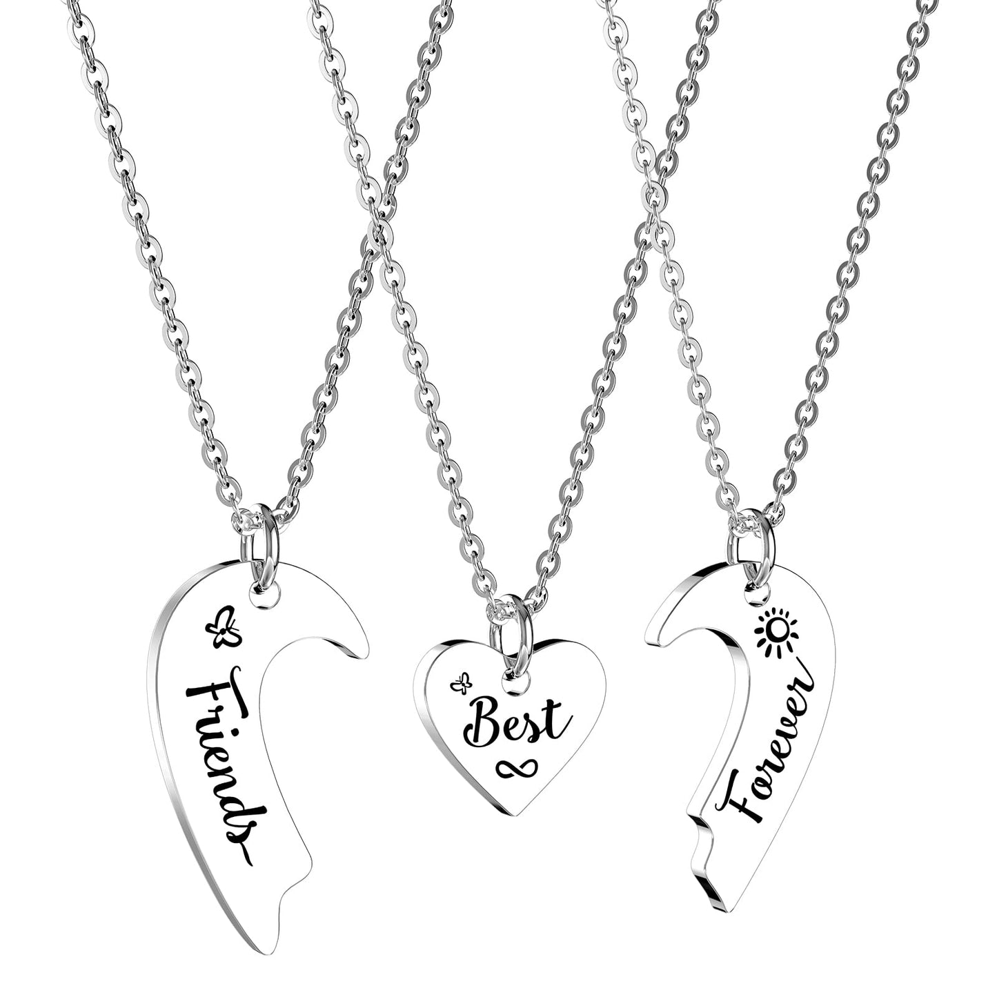 HOFOYA Stainless Steel Necklace, 3-Piece BFF Heart Pendant Set for Women Teen Girls, Best Friends Forever Gift for Sisters, Chri