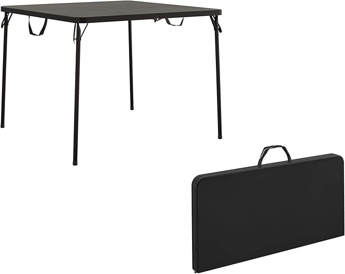 Cosco XL 38.5" Resin Fold-in-Half Card Table, Black, Wheelchair Accessible, Lightweight, Pinch-Free Locking System