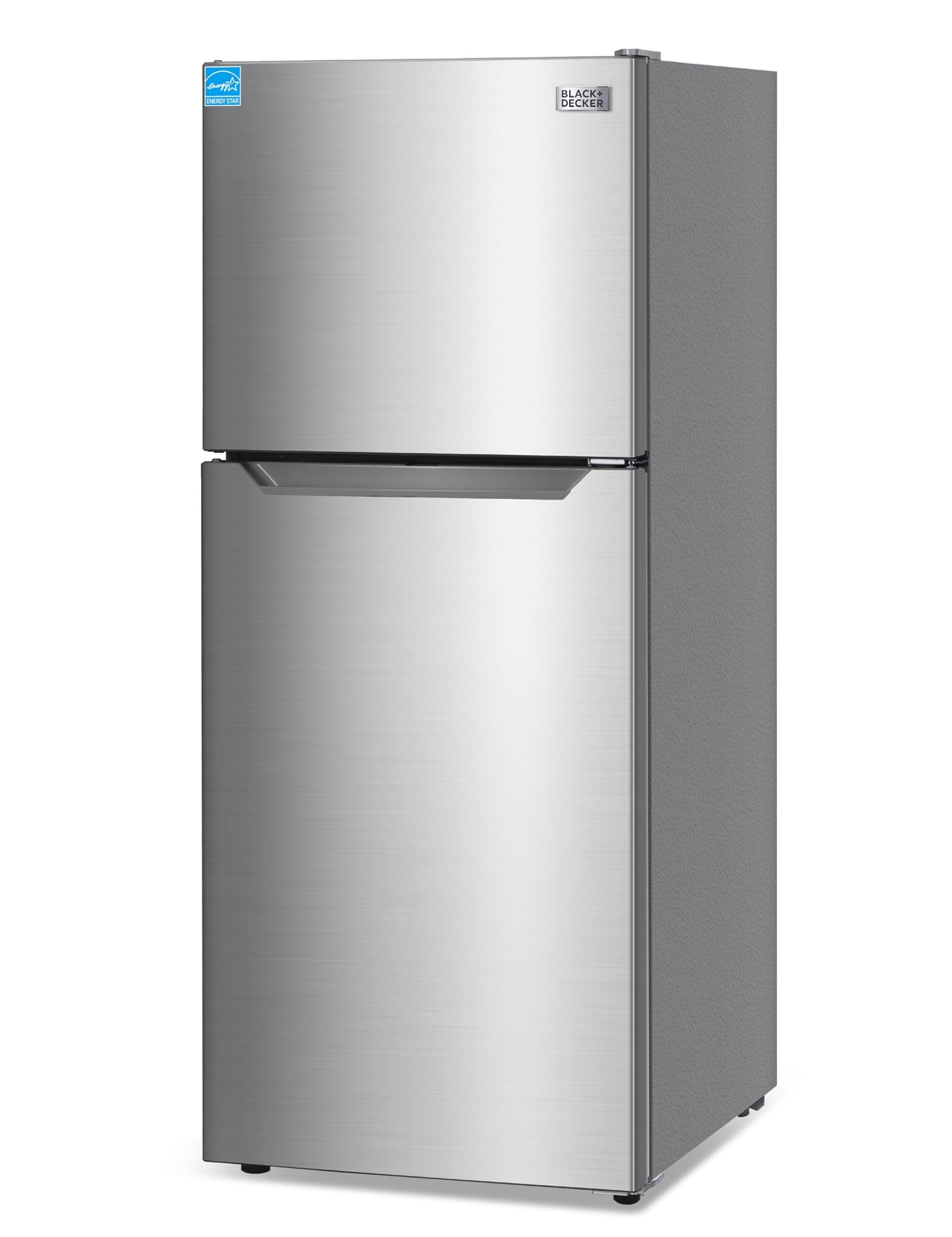 BLACK+DECKER 12.1 Cu. Ft. Top Mount Refrigerator with Freezer, 2 Door Refrigerator with Top Freezer and Adjustable Temperature Control, ENERGY STAR, BR1210HS, Stainless Steel Look
