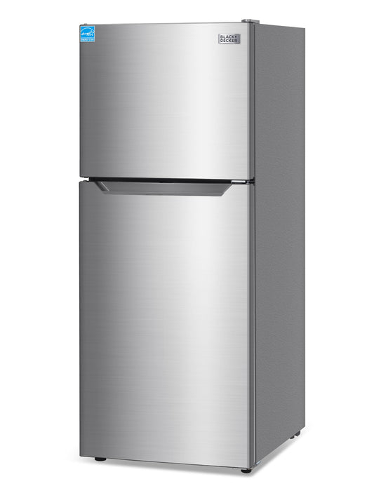 BLACK+DECKER 12.1 Cu. Ft. Top Mount Refrigerator with Freezer, 2 Door Refrigerator with Top Freezer and Adjustable Temperature Control, ENERGY STAR, BR1210HS, Stainless Steel Look