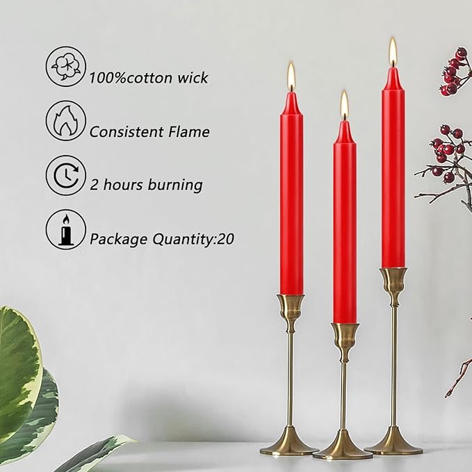 40pcs Candles for Christmas Tree - Decorations - Christmas Pyramids Carousel - 4 inch X 0.5 inch Diameter - 1.5 Hour Burn Time RED