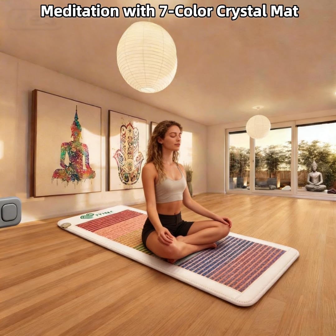 PHYMAT Far Infrared Heating Pad,Infrared Mat Full Body,7 Color Gemstone Heating Pad,7 Chakra Yoga Meditation Crystal Bio Mat,Auto Shut Off,Adjustable Temp(67"x27")