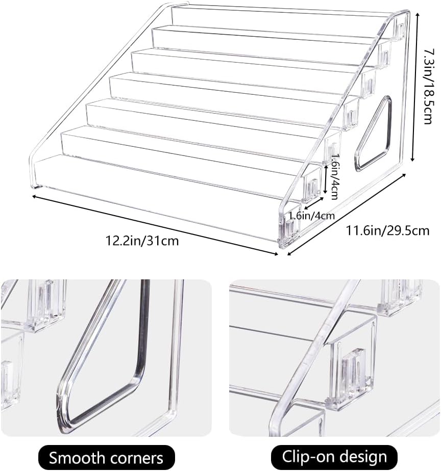 Trading Card Display Stand, 7-Tier Greeting Card Display Stand, 12 in Acrylic Portable Versatile Display Rack Holder for Graded Cards, PSA Cards,Sports Cards, Business Cards (1 Pack)