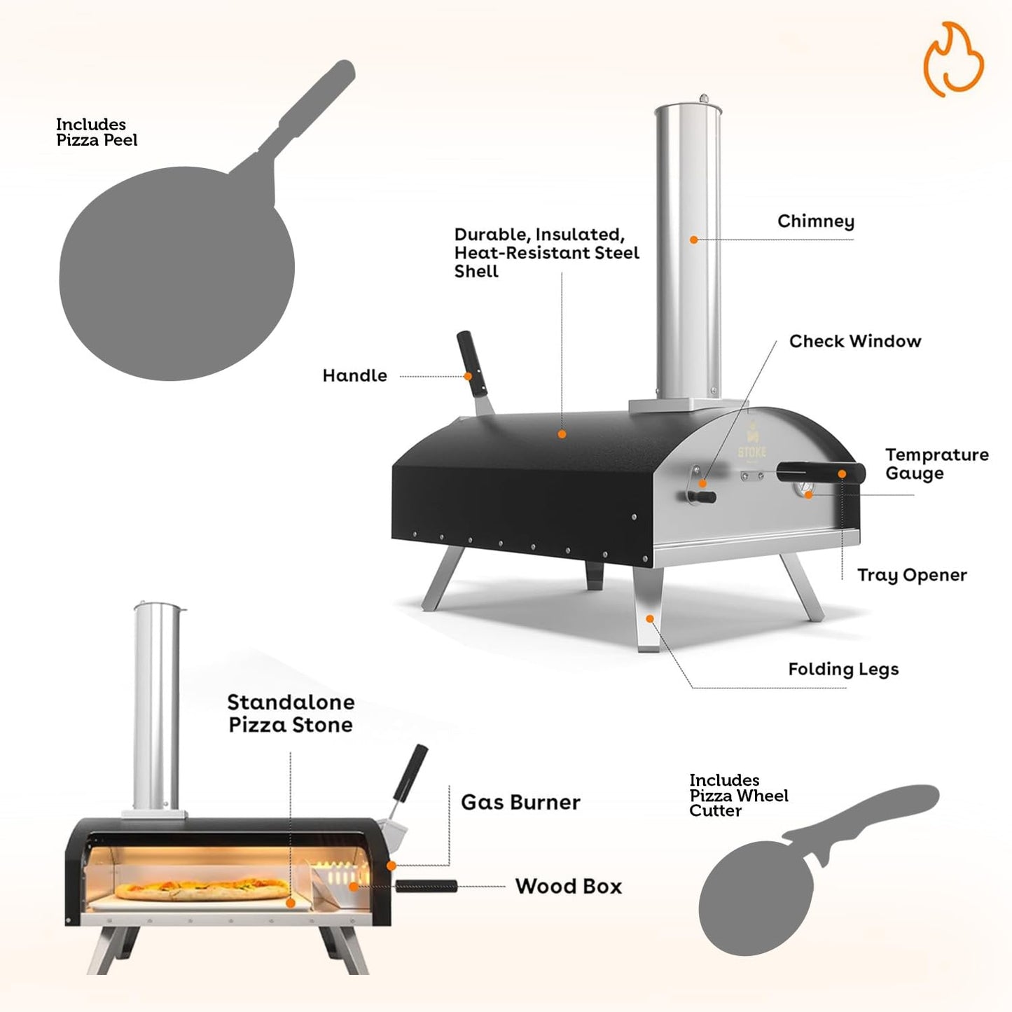 Stoke 13 Inch Outdoor Pizza Oven – Wood Pellet Portable Pizza Oven for Backyard, Camping, or Tailgating – Stainless Steel Oven with Pizza Stone & Accessories