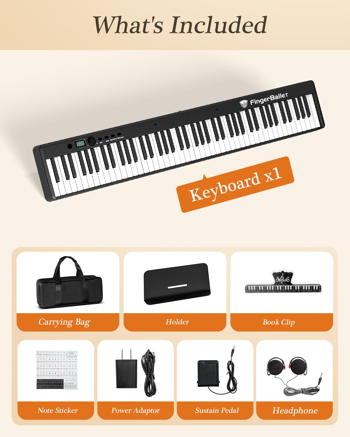 FingerBallet Portable Piano Keyboard, Semi-Weighted Folding Digital Piano 88 Key, Full Size, Wood Grain, Electric Piano Keyboard w/MIDI Bluetooth, Suitable for Adult, Toddler