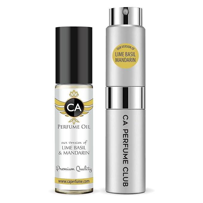 CA Perfume Duo Impression of Lime Basil & Mandarin For Women And Men Perfume Layering Set Long Lasting Travel Size EDP + Body Oil Roll-On Bottle 0.27 Fl Oz+0.33 Fl Oz