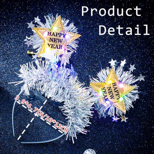Firuilo Light Up Christmas Headband Glowing Star Tinsel HAairbands Happy New Year Headpieces Xmas Hair Accessories for Women