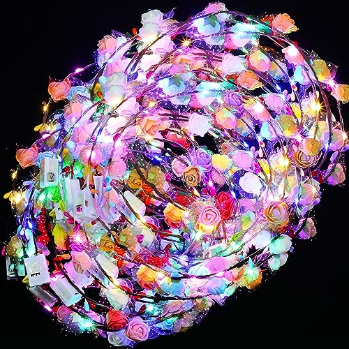 Syhood Valentines Day Gifts, 50 Pcs LED Flower Crowns Headbands, Light up Flower Crowns for Women, Glow in the Dark Headba...