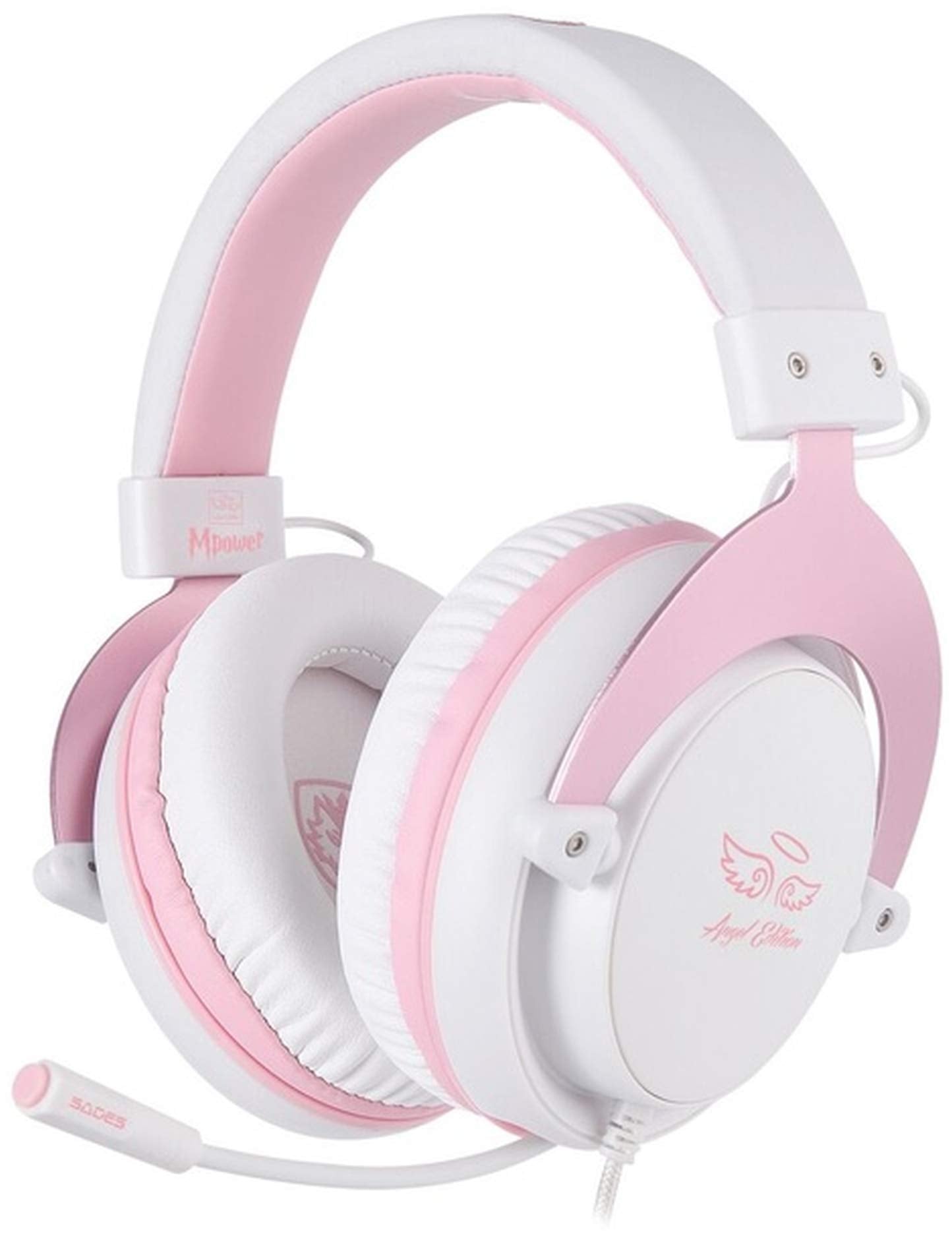 SADES MPOWER Stereo Gaming Headset for PS4, PC, Mobile, Noise Cancelling Over Ear Headphones with Retractable and Flexible Mic & Soft Memory Earmuffs for Laptop Nintendo Switch Games-Angel Edition -Like New