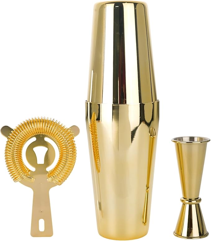 JNWINOG Cocktail Shaker Set 4-Piece Boston Shaker Kit with 20oz/25oz Shaker,Strainerand 0.5/1oz Double JiggerBar Set for H...