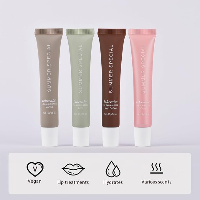 URQT Summer Special Lip Butter Balm, Hydrating, Nourishing & Softening Lip Care with Natural Oils & Fruit Extracts, Long-Lasting Moisture, Non-Sticky Shine, Soften Dry Lips Lip Care (#3 lced Coffee)