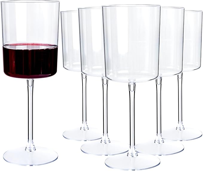 YOUBET 36 Pack Clear Plastic Wine Glasses - 10 OZ Disposable Square Wine Glasses with Stem for Wedding & Party & Anniversary