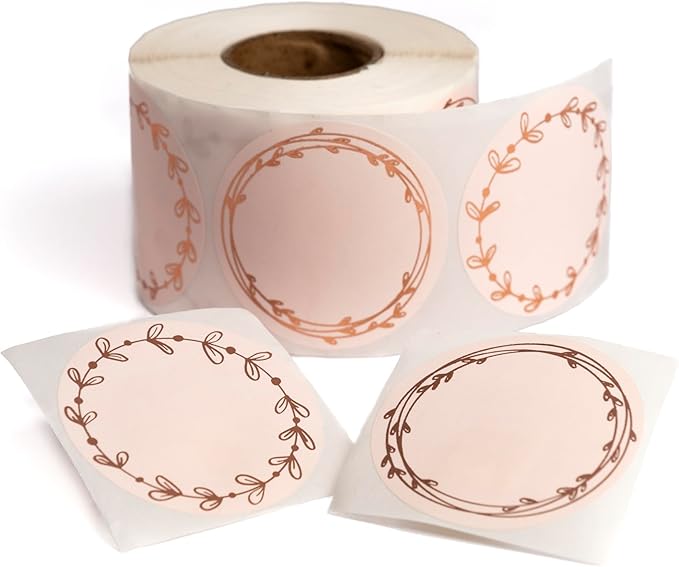 MONEST Waterproof & Oil Resistant Jar & Lid Stickers - Pantry/Canning, Spice & Bottle Labels (Rose Gold Flower)