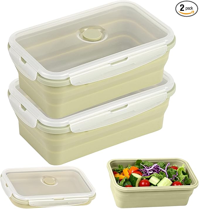 CUISITOOL Large Collapsible Food Containers with Lids, Collapsible Bowls For Camping, Save Space, Leak-Proof Silicone Stor...