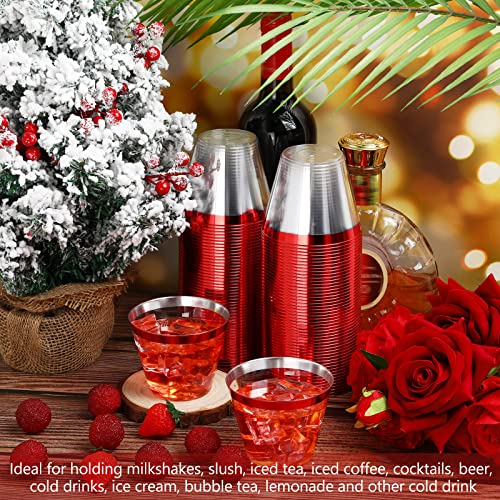 Lounsweer 100 Pcs 9oz Rimmed Plastic Cups Christmas Clear Cocktail Cups Heavy Duty Disposable Wine Glasses for Birthday Br...