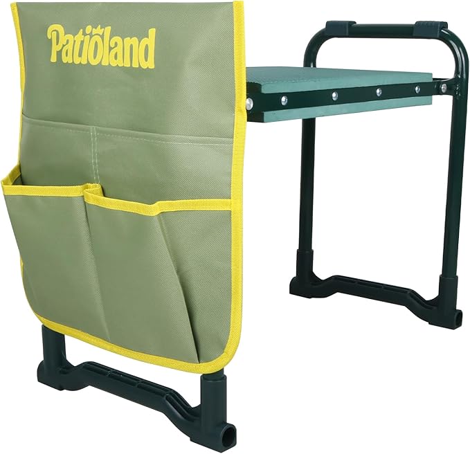 Patioland Garden Kneeler and Seat with 1 Tool Bag, 10.2" Widen Heavy Duty Thicken Soft Kneeling Pad, 2-in-1 Folding Garden Stool, Outdoor Yard Work Seat, Ideal Gardening Gifts for Mom, Women, Grandma