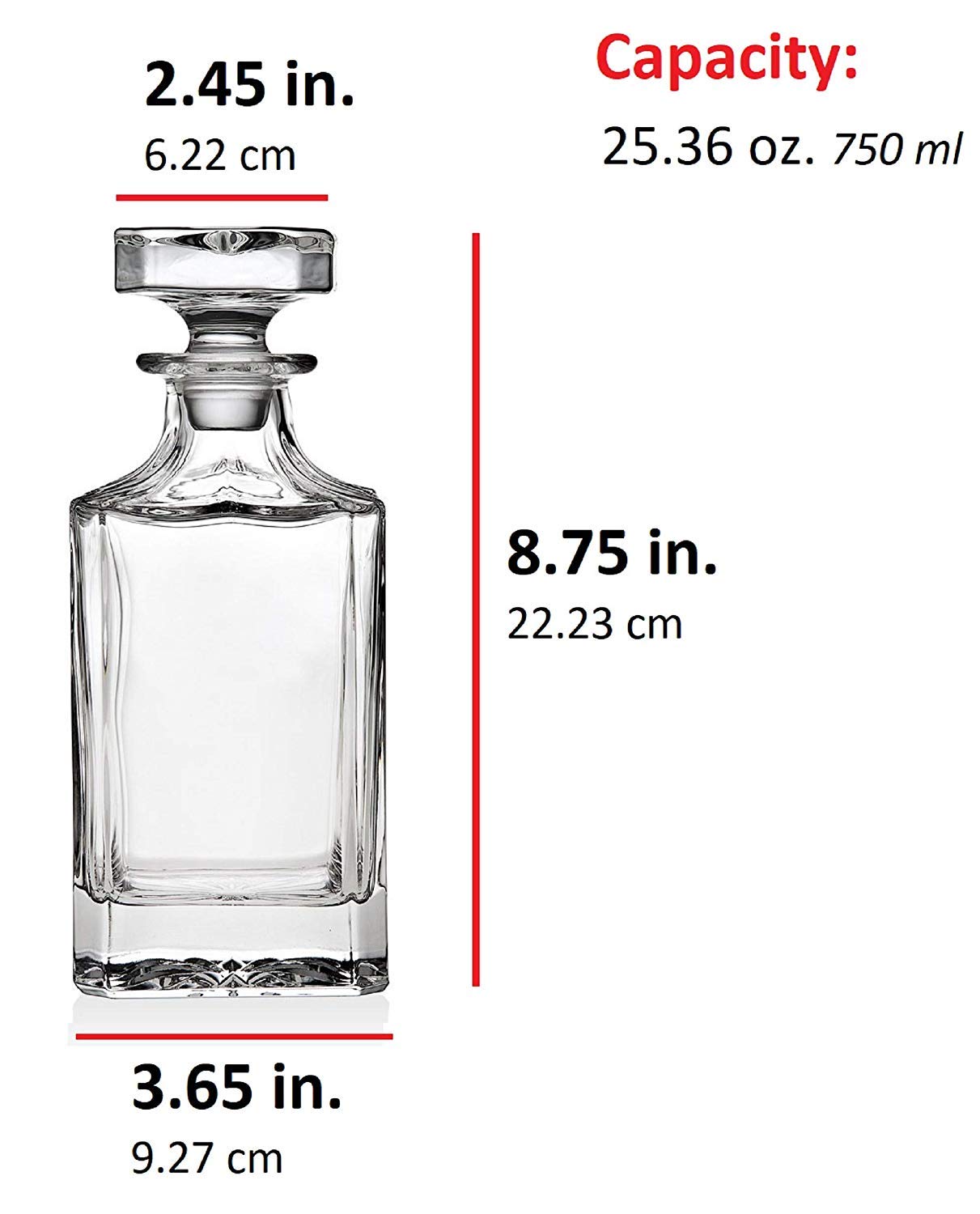 Godinger Clarion Square Whiskey Decanter with Glass Stopper for Wine, Bourbon, Brandy, Liquor, Juice 25 oz, Perfect for Engraving