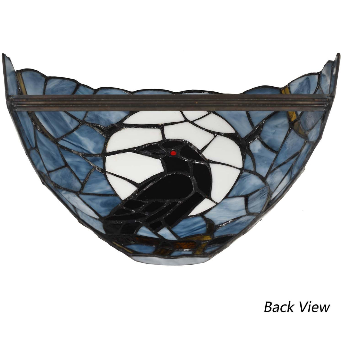 Bieye L10958 Raven Sitting on Tree Branch Against Full Moon Tiffany Style Stained Glass Wall Sconces Light Fixture for Home Decor