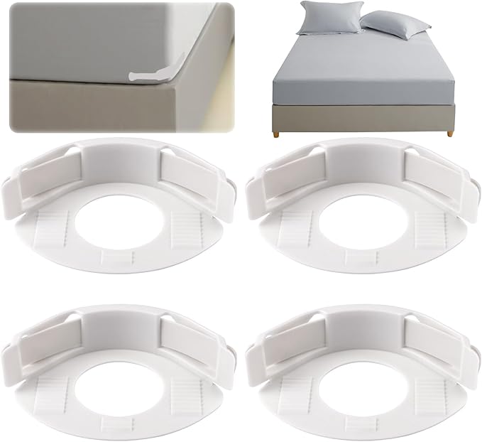 Sheet Holder, Bed Sheet Holders Secure Bed Sheets Firm&Tight Heavy Duty Sheets Fasteners For Corner Fitted Sheet Straps Fit Twin Queen & King Beds that All Mattress Sizes (4, Grey) (Light white)
