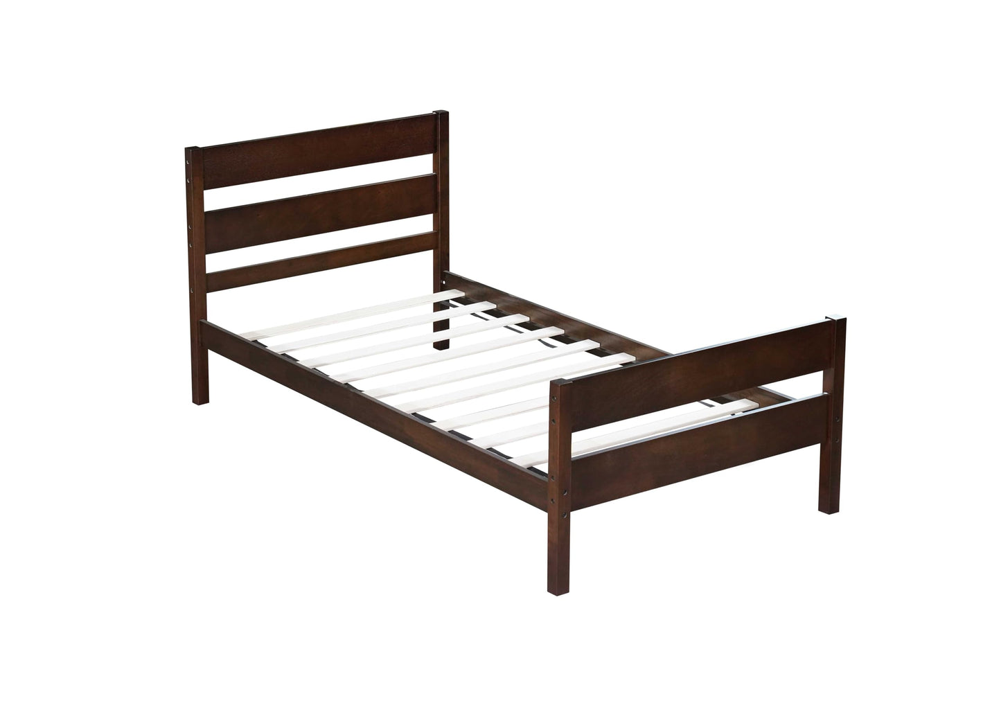 Twin Size Bed Frame with Headboard and Footboard for Kids, Farmhouse Wood Platform Bed with Storage and Slat Support, No Box Spring Needed, Espresso