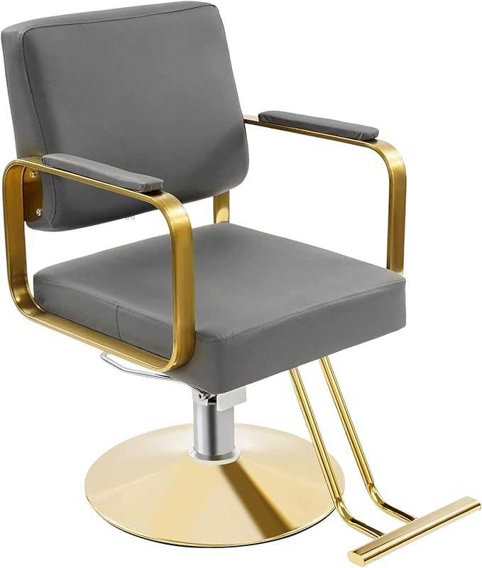 YIYIBYUS Salon Chair for Hair Stylist, 360° Swivel Barber Chair with Heavy Duty Hydraulic Pump, Spa Beauty Equipment for Hair Stylist Women Man, Max Load Weight 440 Lbs, Grey