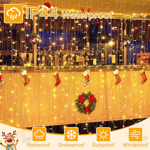 Ollny Curtain Lights 6.6x6.6ft, 200 LED String Lights with Remote 8 Modes Dimmable Timer, USB Power Fairy Light for Bedroo...