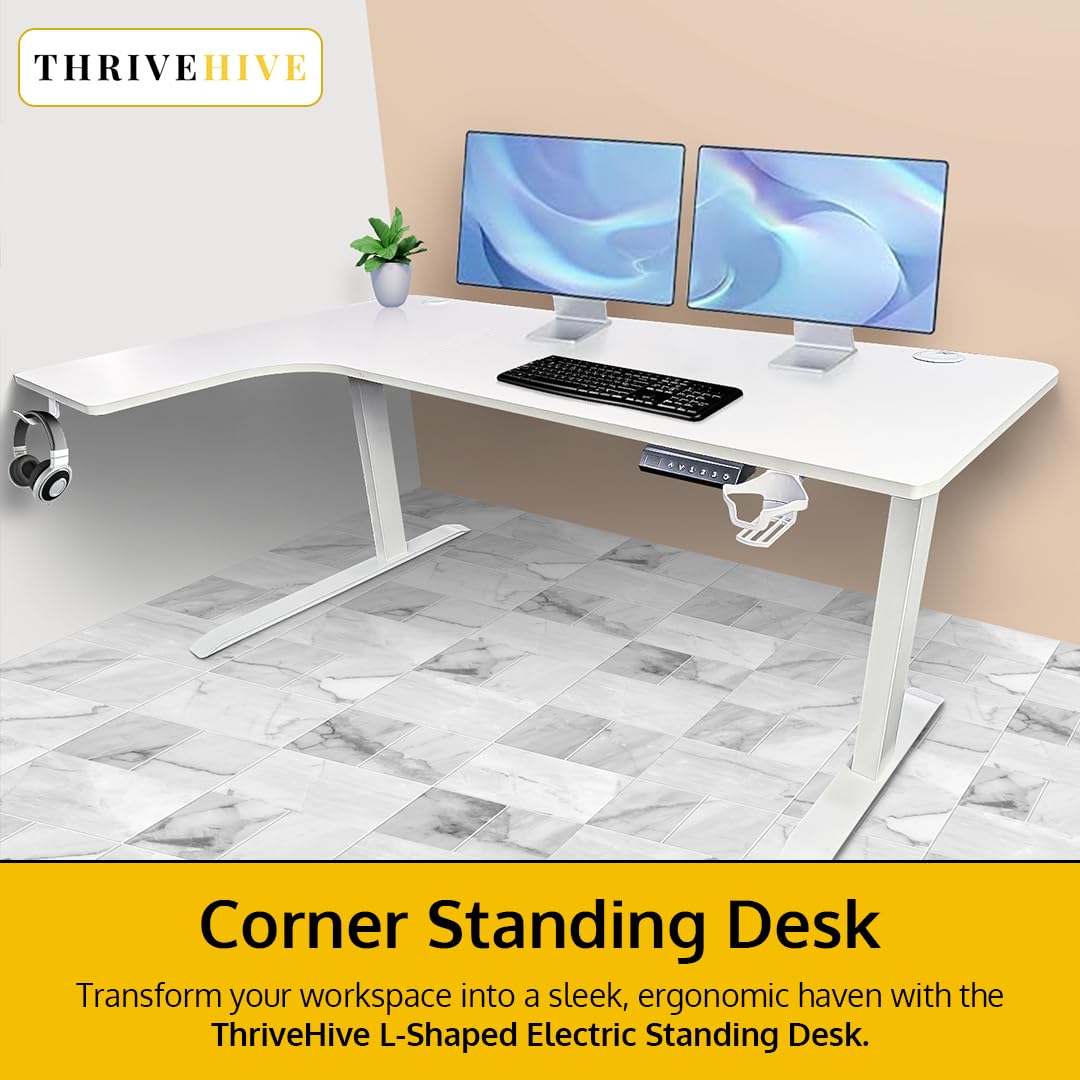 Standing Desk - 63 x 24 Inch L Shaped Electric Height Adjustable Desk - Ergonomic Left Corner Work Station Setup for Home Office, Gaming, Sit Stand, Large L Shaped Wooden Table for PC Computer, Laptop