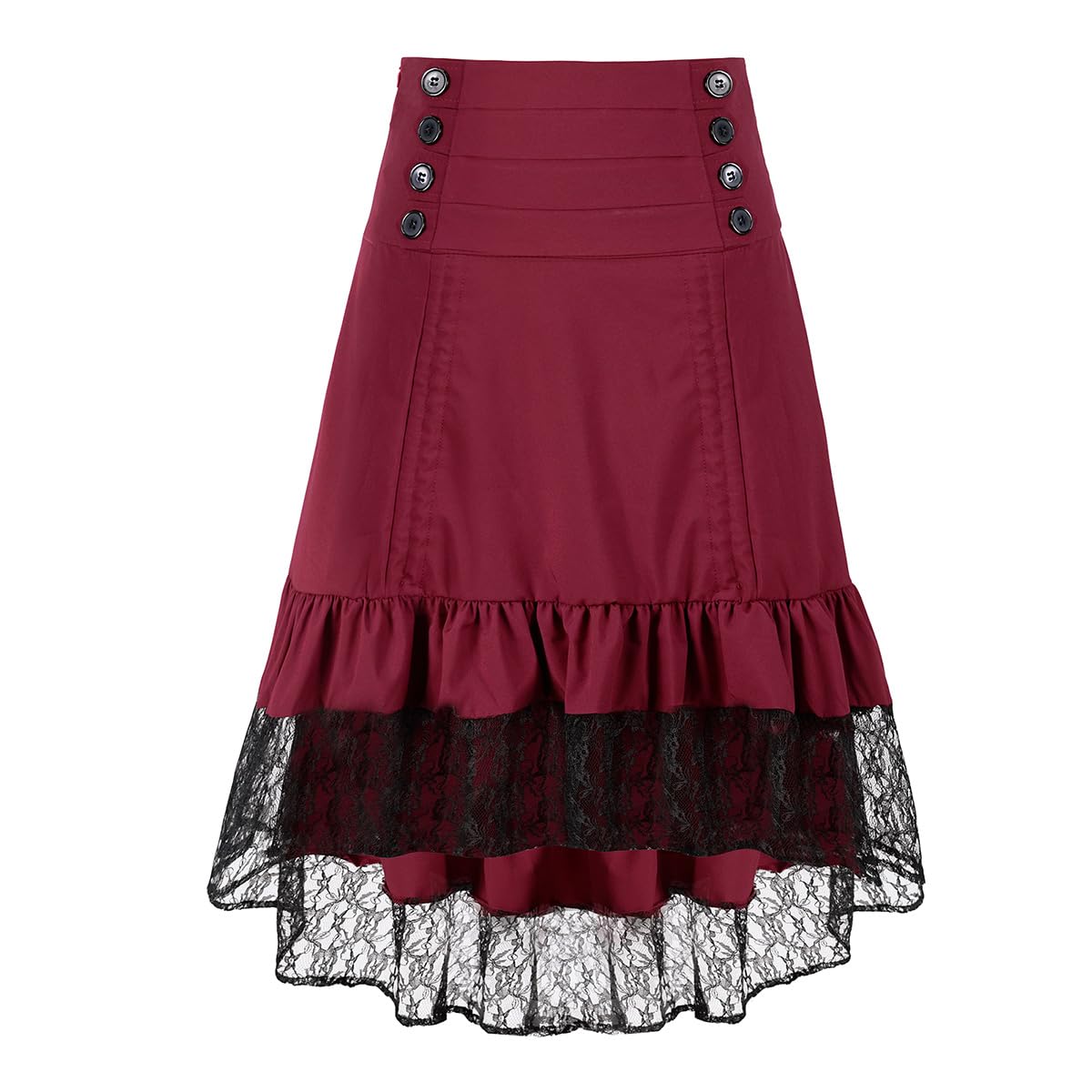 OFOKEDA Women's Gothic Steampunk Skirt Renaissance High Low Skirt(YT2339-RD,S)
