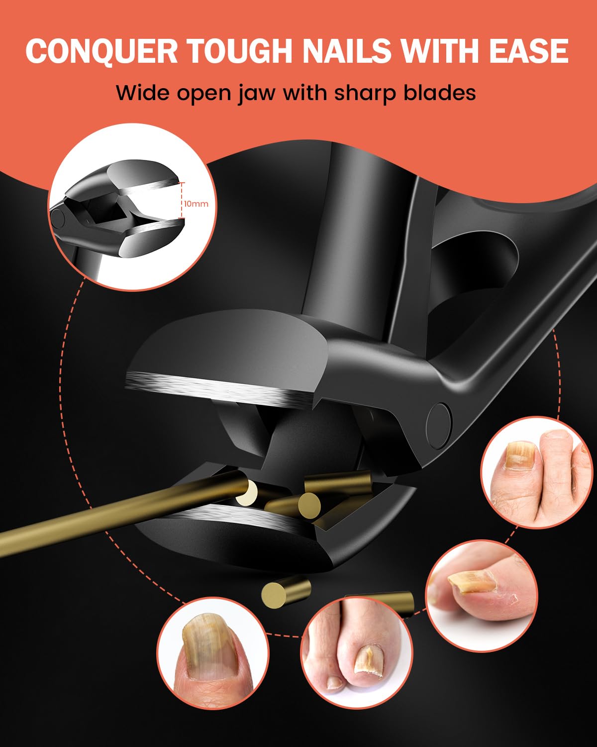 BEZOX Angled Toenail Clippers for Thick Toenails - Long Handle Toe Nail Clippers for Thick Nails for Seniors, Wide Jaw & Heavy-D