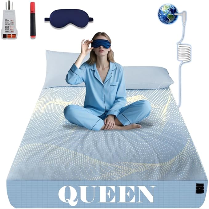 NAGS® Grounding Sheets,Grounding Bedding Sheet, Soft Cotton with Pure Silver Fitted Grounded Sheet for Improved Sleep,Pain Relief (Sky Blue, Queen,60 * 80 * 13.5inch)