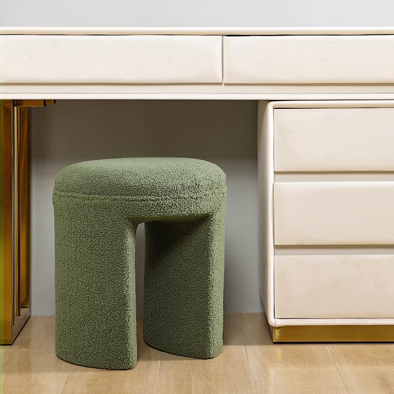 AraSyleon Round Footstool Ottoman Lambswool Dresser Stool Multi-Functional footrest Shoeshine Stool Suitable for Living Room, Bedroom, Children's Room(Green
