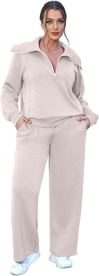 XIEERDUO Lounge Sets For Women 2025 Half Zip Sweatshirt And Wide Leg Sweatpant 2 Piece Outfits Sweatsuit Tracksuit