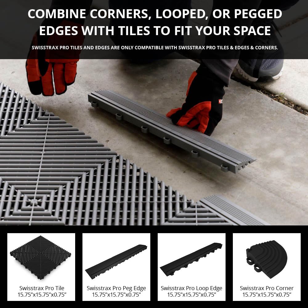 Swisstrax Ribtrax Smooth PRO Interlocking Garage Floor Tiles, 15.75 x 15.75-Inch, Slate Grey, 24 Piece Set