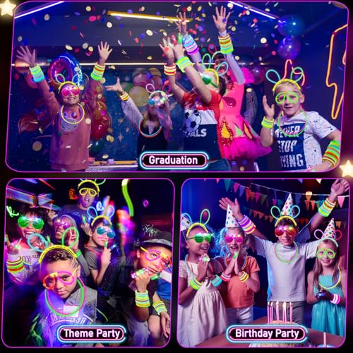 HONLYNE Glow in the Dark Supplies for Kids Adults, Light Up Party Favors, 56 LED Light Up Toys, 100 Glow Sticks Bulk Party...