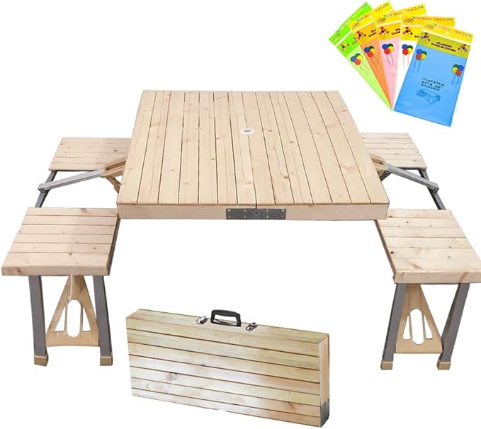 STONCEL Folding Table and Chairs Set, Portable Picnic Table with 4 Seats for Outdoor Camping Picnic BBQ, Party and Dining(...