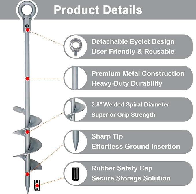 Tyalez 30 inch Ground Anchor Heavy Duty Earth Anchors Set Screw in for Mobile Home, Swing, Tent Trampoline Anchors Wind Resistant Tree Stakes and Supports with Drill Socket, 4 Pack