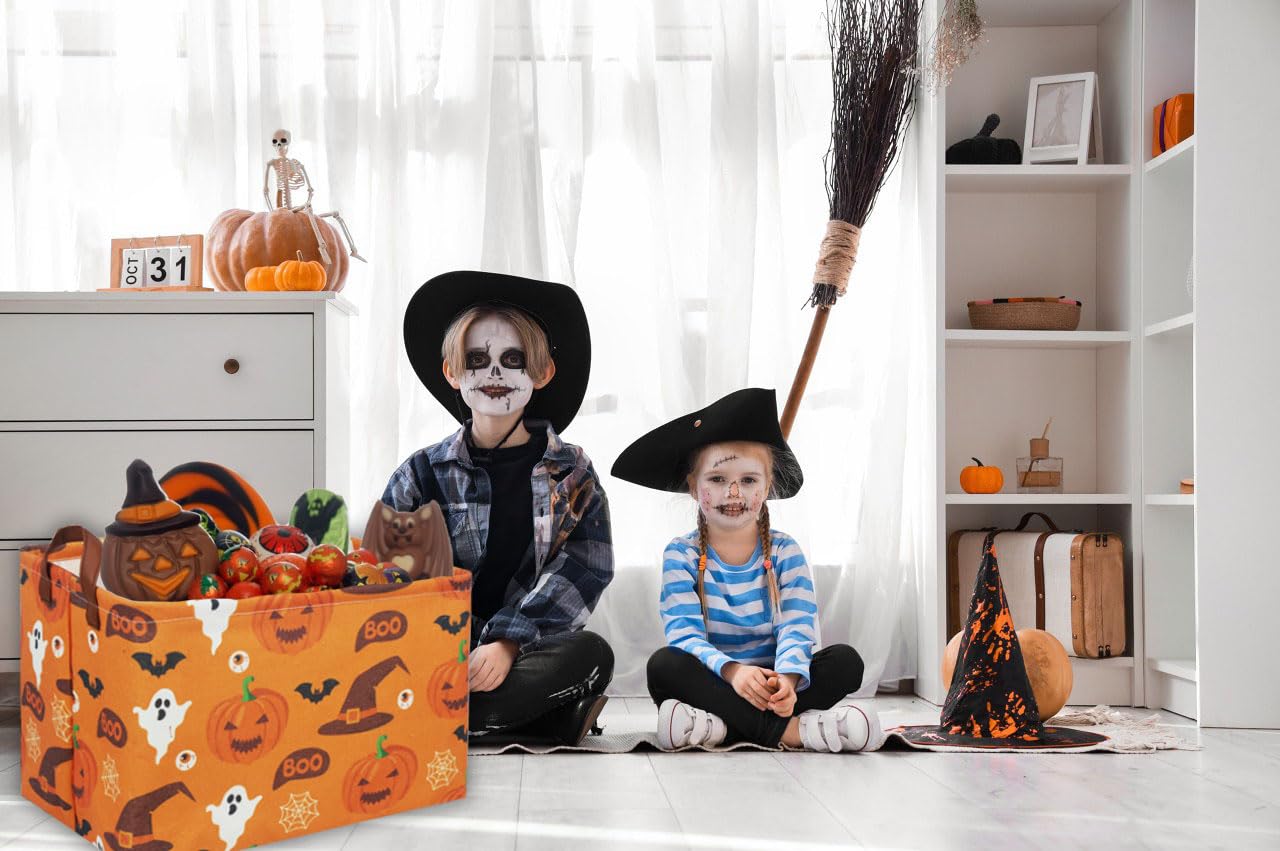 Essme Rectangular Halloween Baskets,Kids Basket Empty with Handles,Cute Baskets for kids Room Decor,Boys and Girls, Candy Bins,( Halloween).