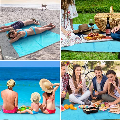 covacure Beach Blanket Waterproof Sandproof 79”X 83"- Large Beach Blanket Sandproof Fits for 4 Adults, Waterproof Beach Ma...