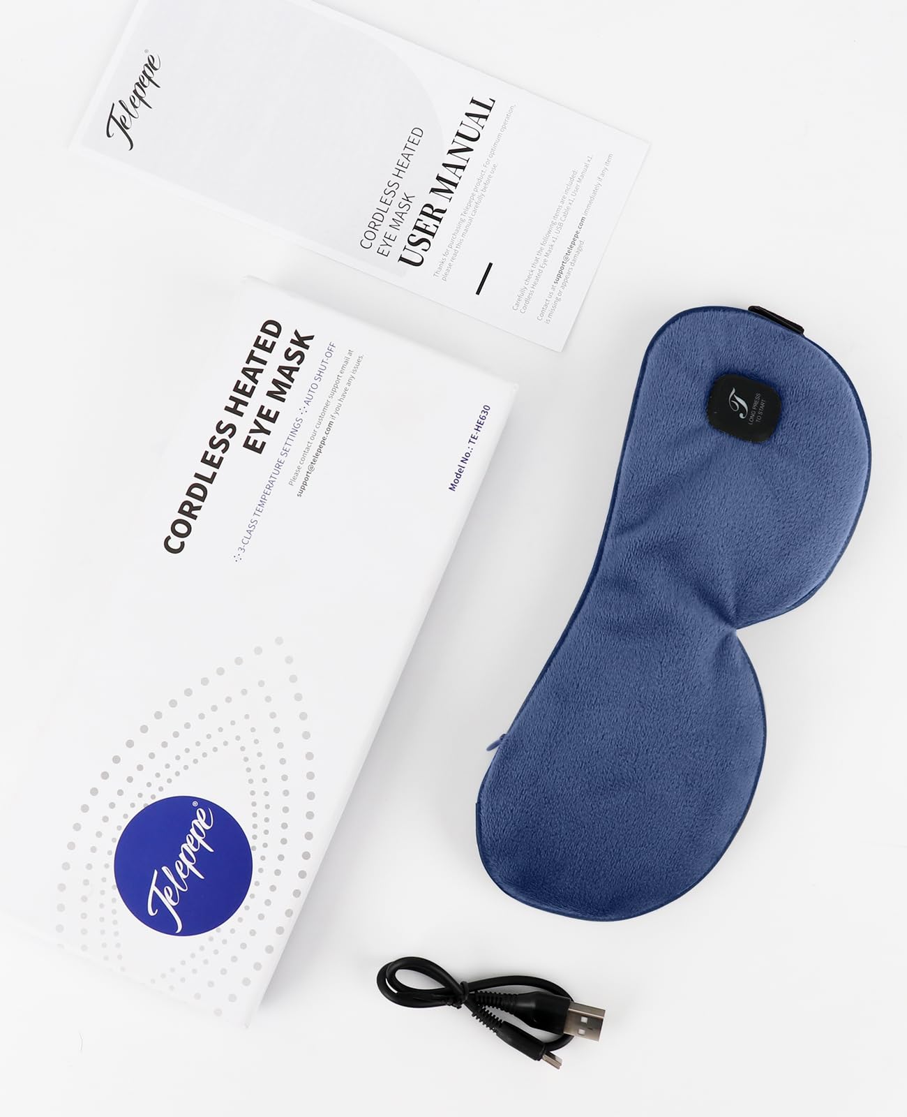 Heated Eye Mask for Dry Eyes, Cordless Warm Eye Compress for Blepharitis, Styes, 1000mAh, Washable Cover, Gifts for Family, Travel (Dark Blue)